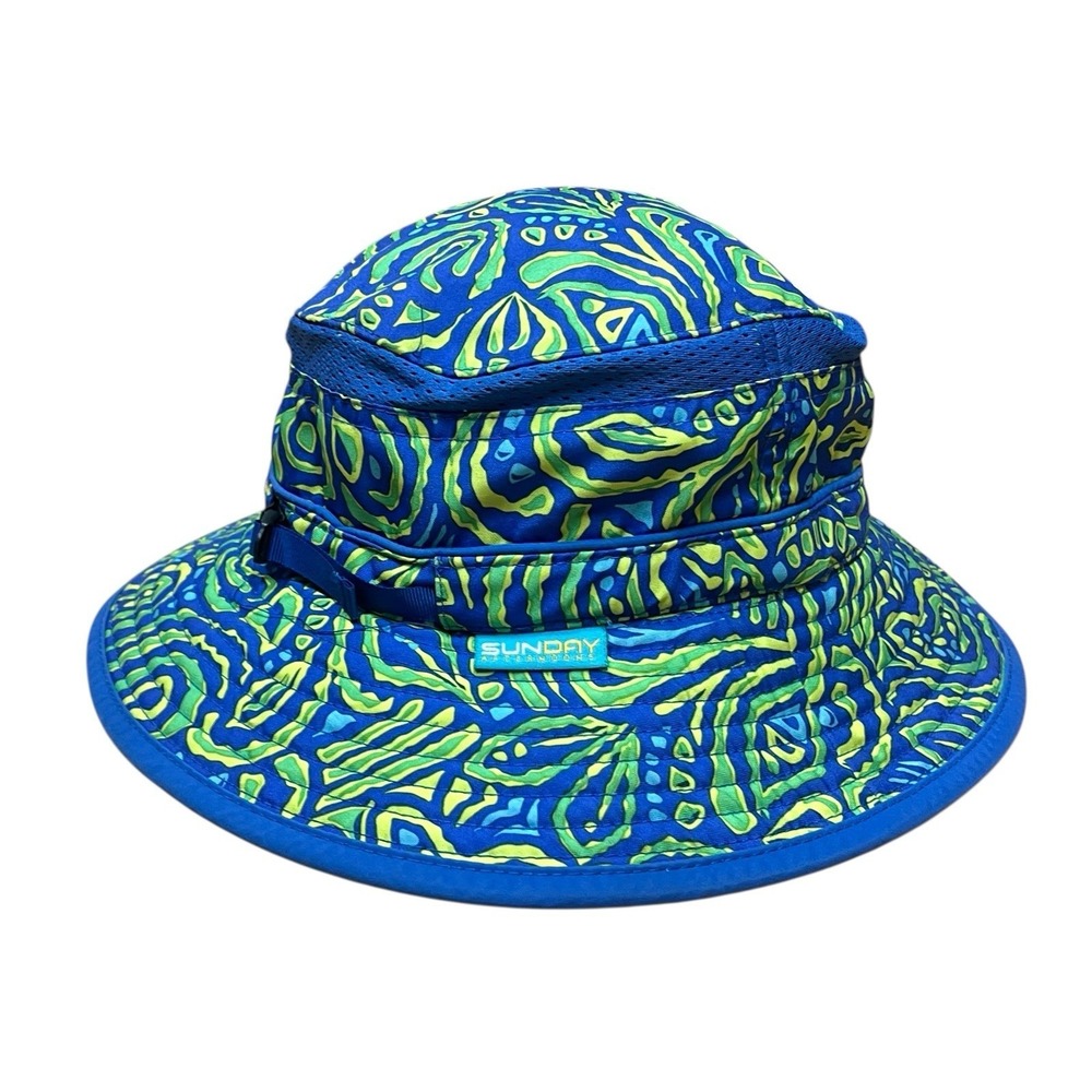 Sunday Afternoons Kids Fun Bucket Sun Hat Blue Vented Chin Strap UPF Adjustable